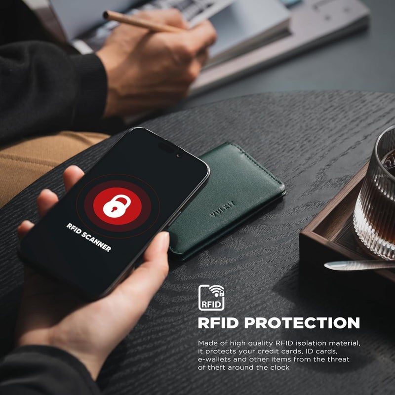 VULKIT حامل بطاقات رفيع بسيط مع حماية RFID من الجلد لمحفظة بطاقات الائتمان بحجم الجيب مع إغلاق مغناطيسي - Image 5